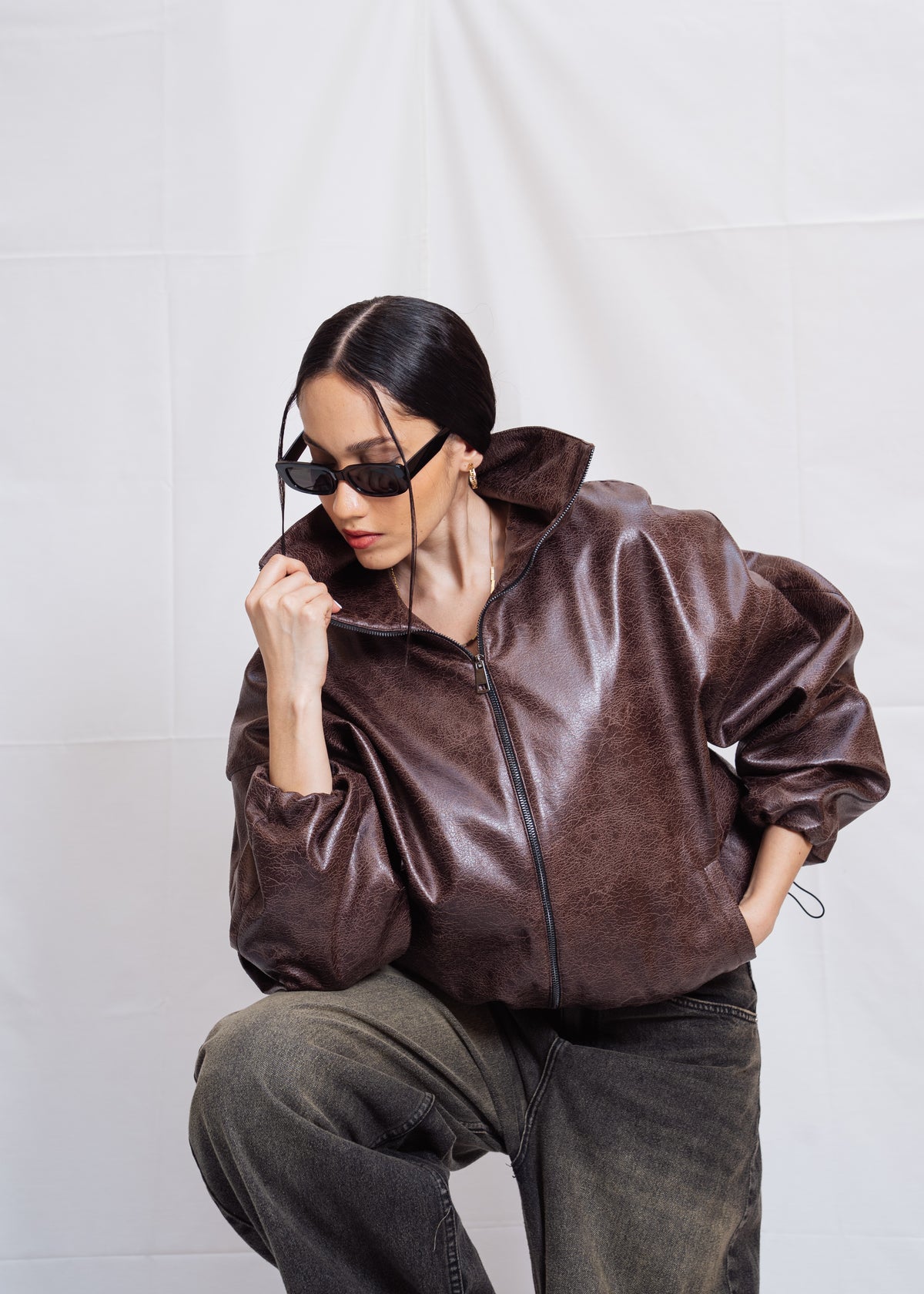 Stand Collar Leather Jacket