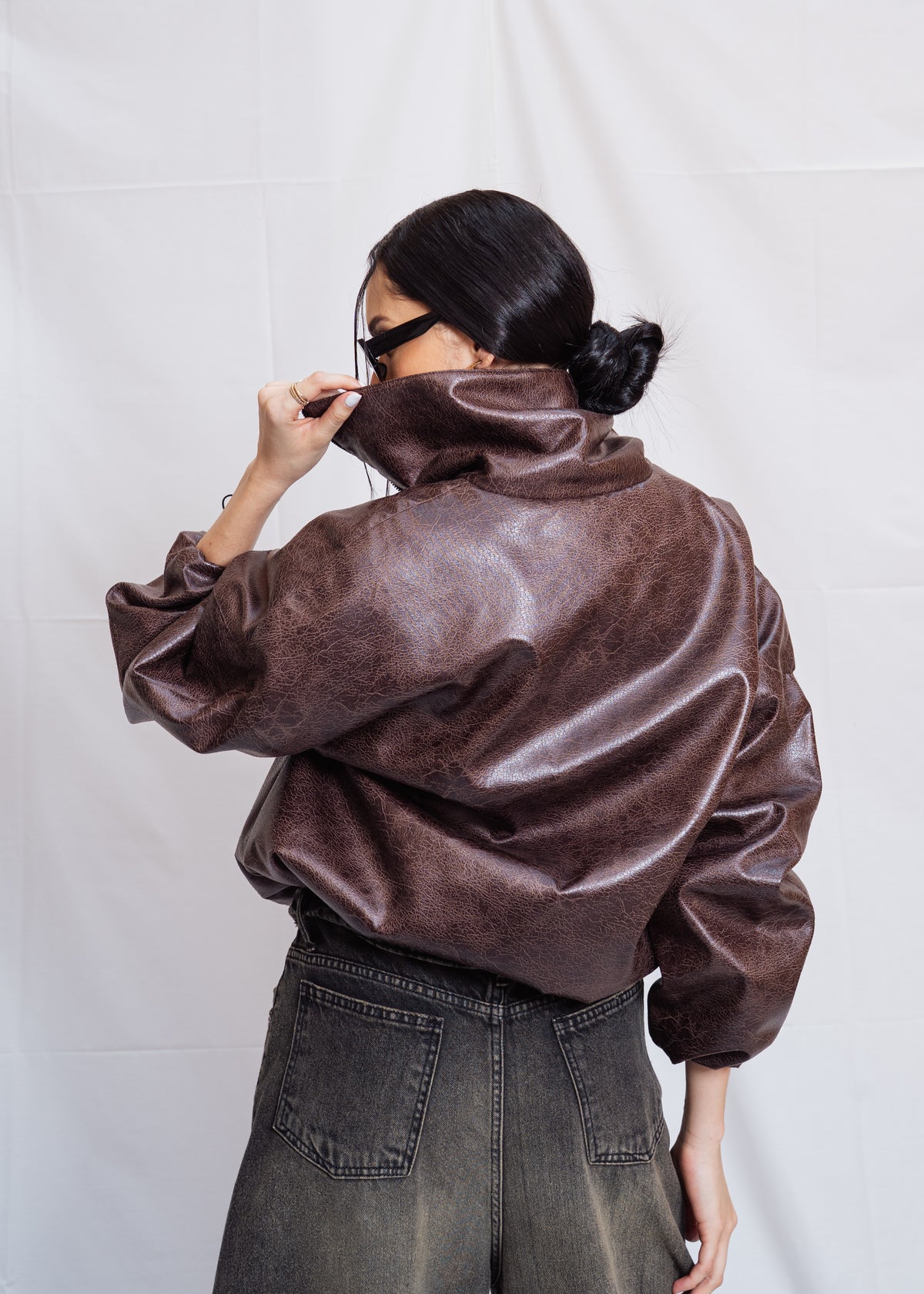 Stand Collar Leather Jacket