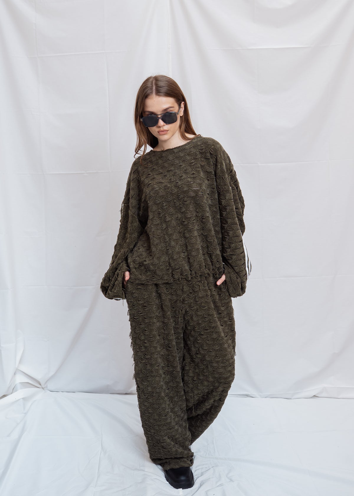 3 Line Knitted Set - Olive