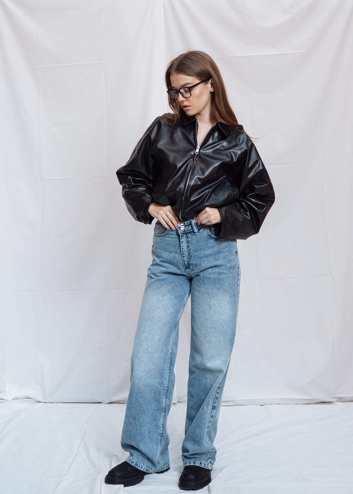 Stand Collar Leather Jacket - Black