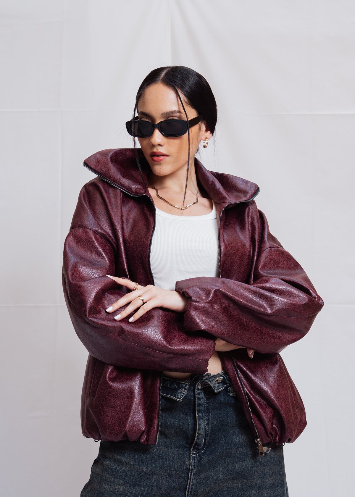 Stand Collar Leather Jacket