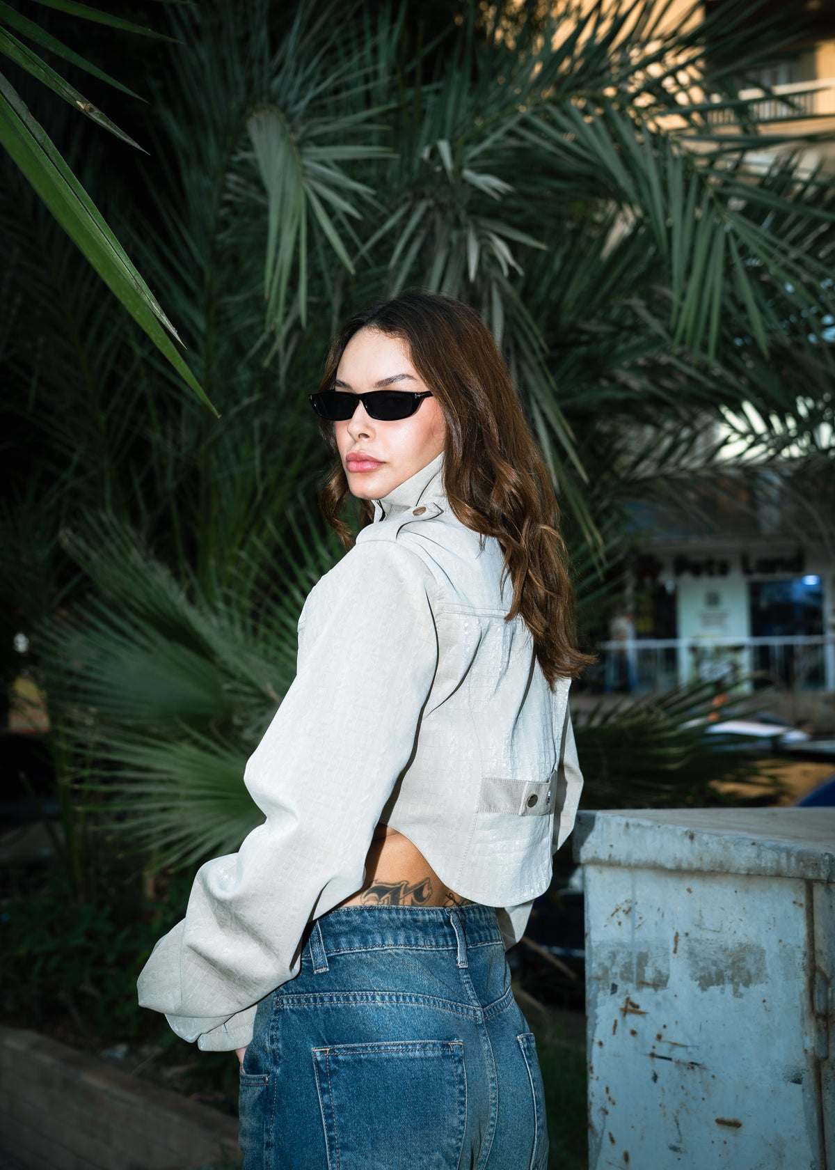 Corset Leather Jacket - Beige
