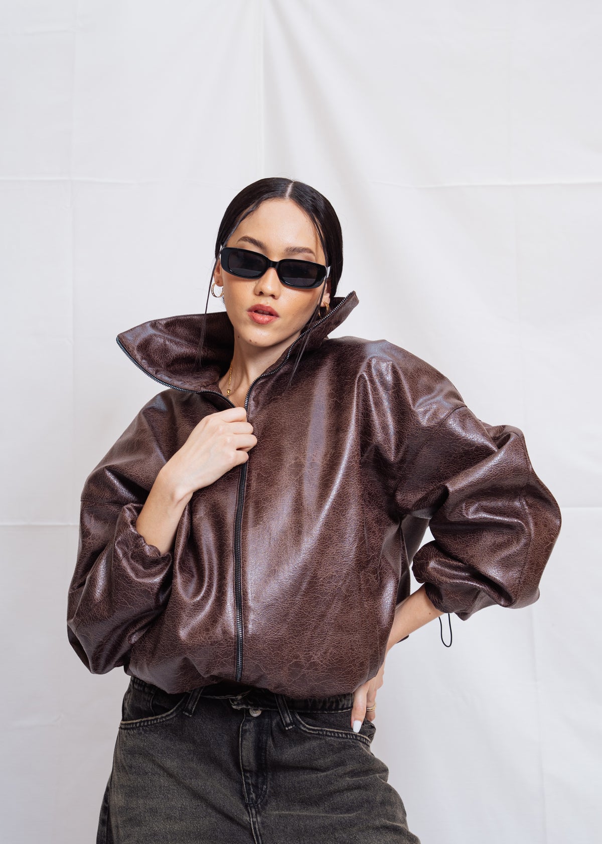 Stand Collar Leather Jacket