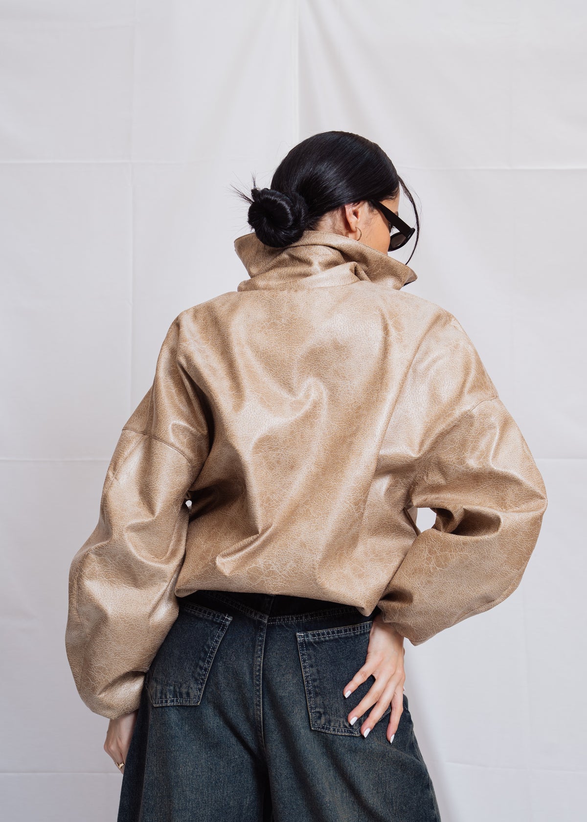 Stand Collar Leather Jacket