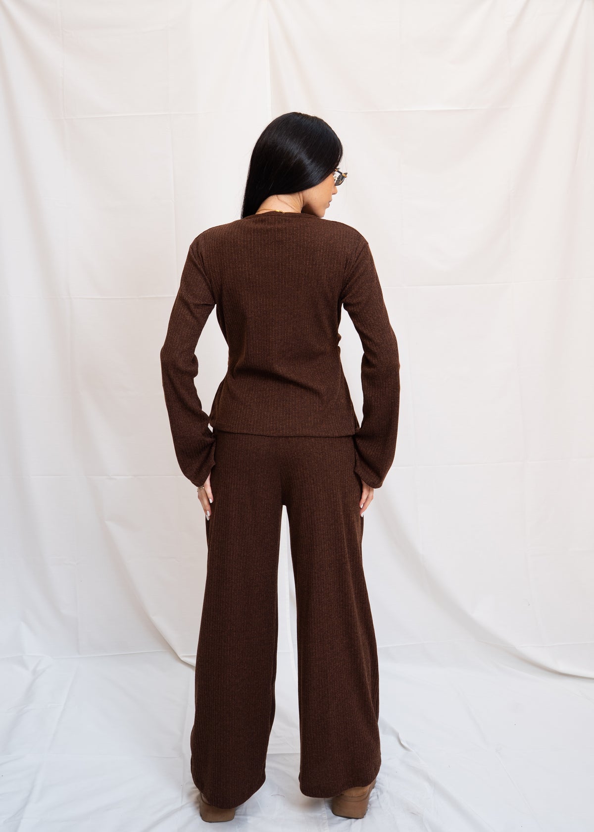Jersey Set With Flared Sleeve - Brown