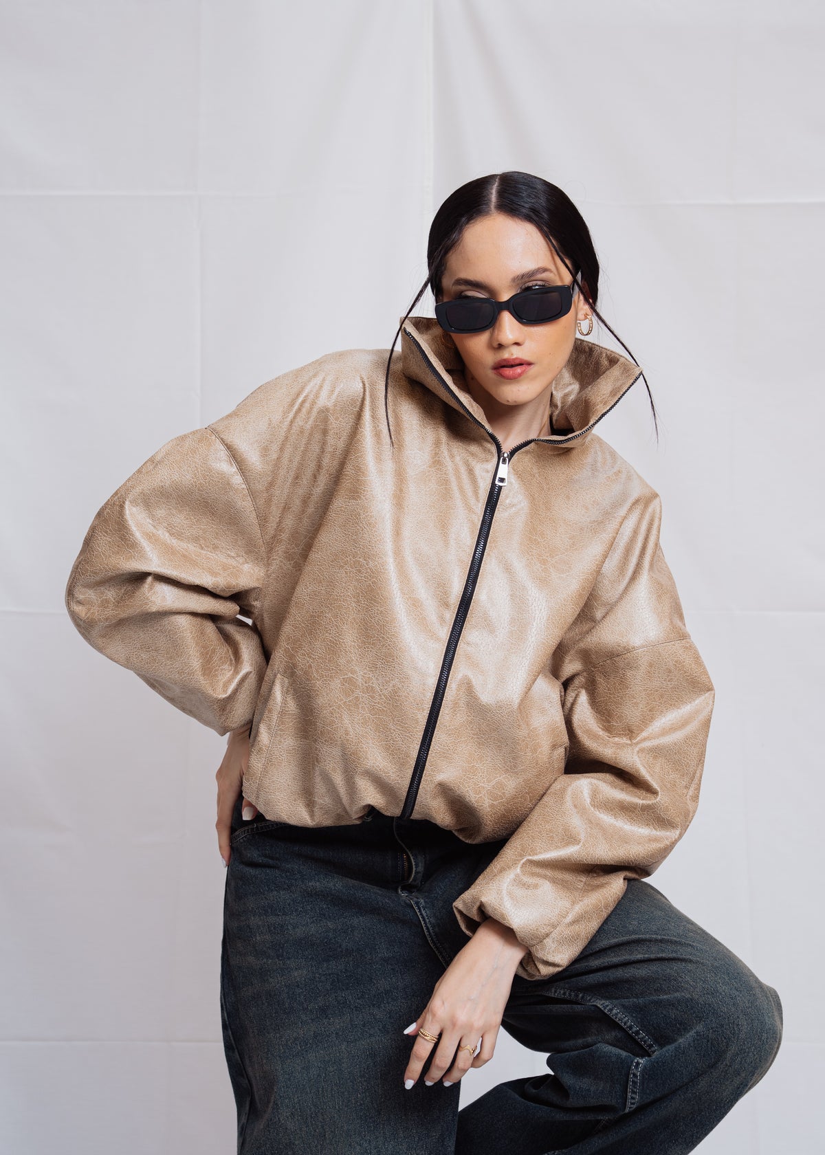 Stand Collar Leather Jacket